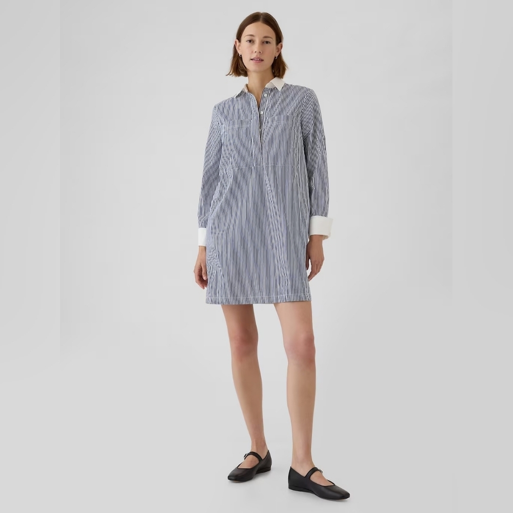 Gap Blue Striped Organic Cotton Mini Shirtdress
